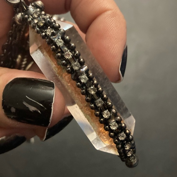 Big crystal quartz with free thin chain boho goth necklace - Picture 3 of 5